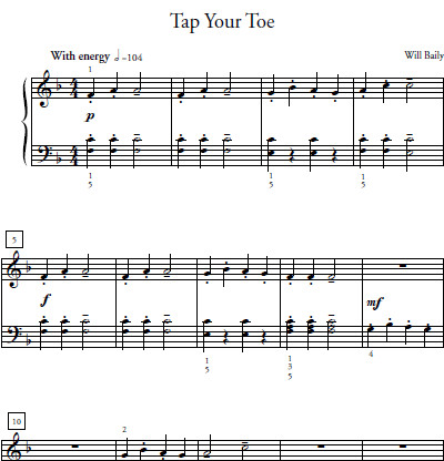 Tap Your Toe Sheet Music and Sound Files for Piano Students